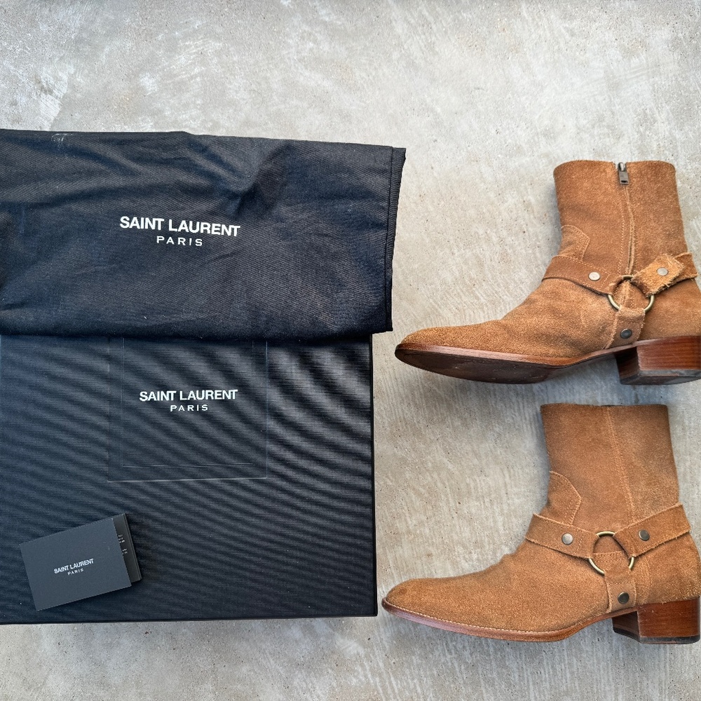 SAINT LAURENT Wyatt Harness Leather Boot Men's Size 42
